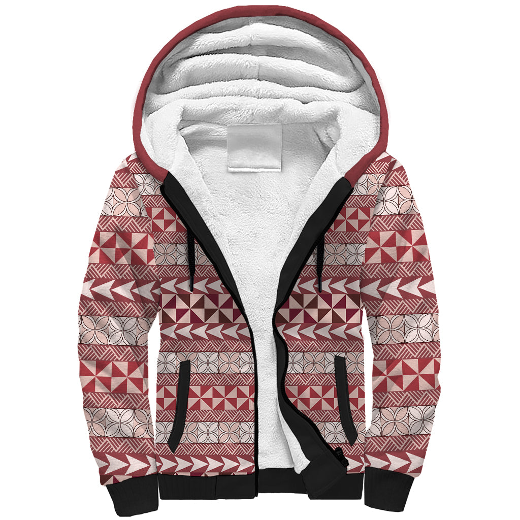 Pasifika Sataoa Pattern Simple Motif Sherpa Hoodie Cherry LT9 Unisex Cherry - Polynesian Pride
