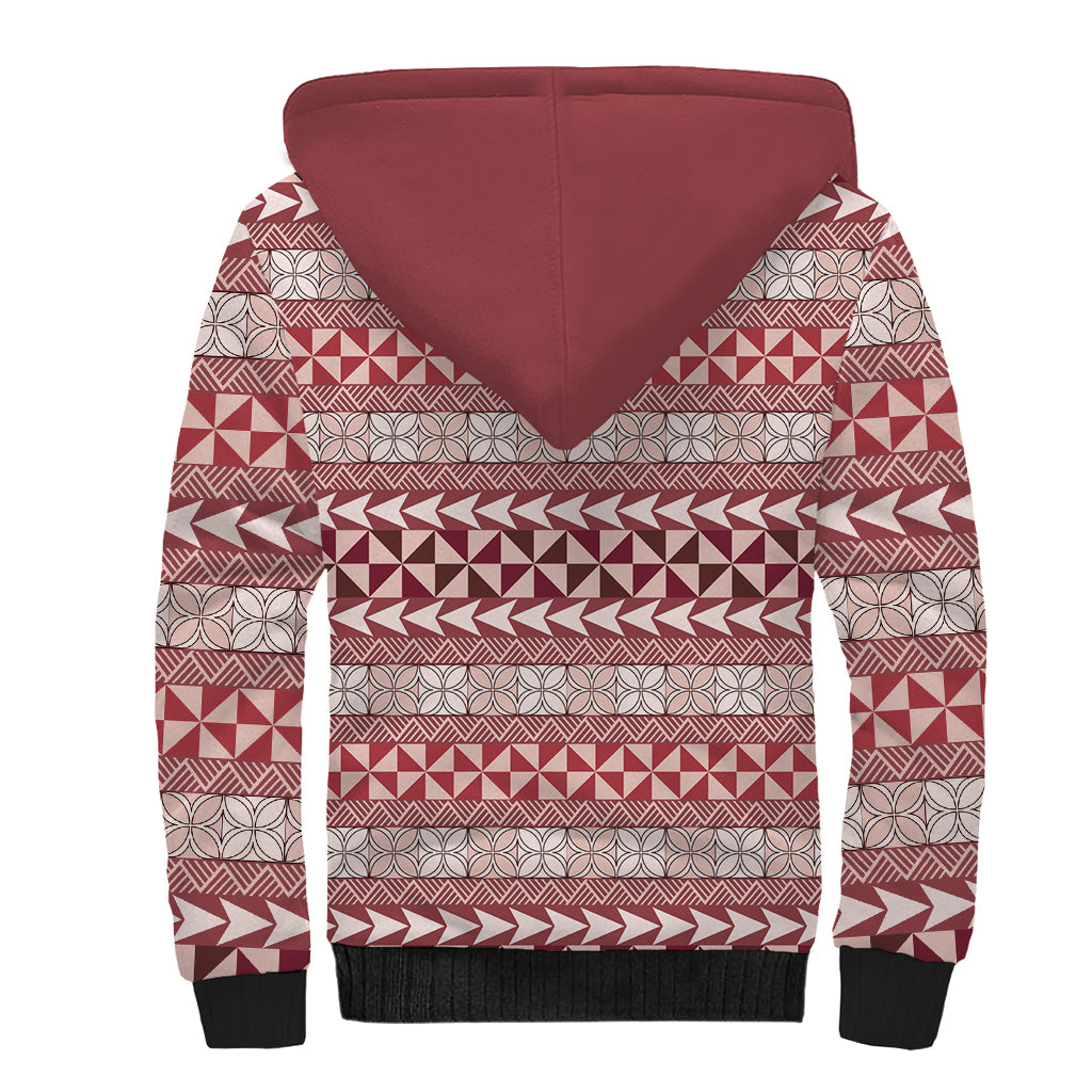 Pasifika Sataoa Pattern Simple Motif Sherpa Hoodie Cherry LT9 - Polynesian Pride