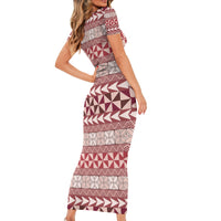 Pasifika Sataoa Pattern Simple Motif Short Sleeve Bodycon Dress Cherry LT9 - Polynesian Pride