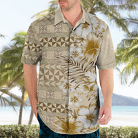 Pasifika Sataoa Pattern Plumeria Vintage Hawaiian Shirt Beige Tan LT9 - Polynesian Pride
