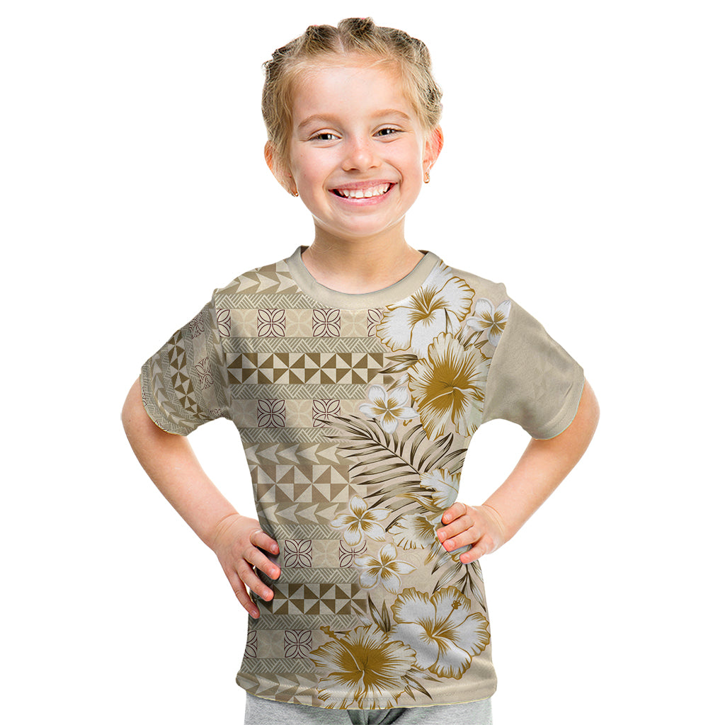Pasifika Sataoa Pattern Plumeria Vintage Kid T Shirt Beige Tan LT9 Beige Tan - Polynesian Pride