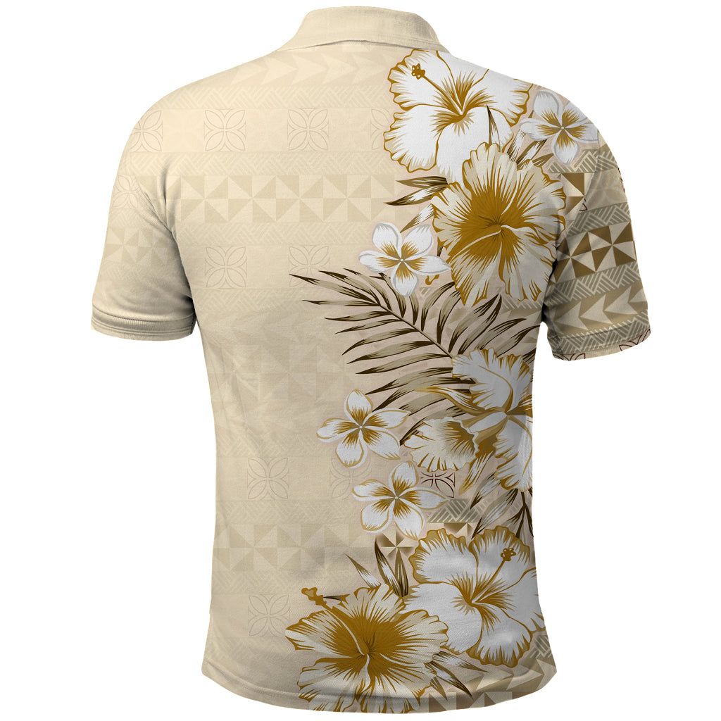Pasifika Sataoa Pattern Plumeria Vintage Polo Shirt Beige Tan LT9 - Polynesian Pride