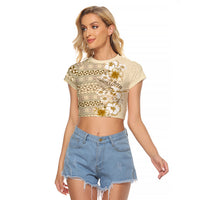 Pasifika Sataoa Pattern Plumeria Vintage Raglan Cropped T Shirt Beige Tan LT9 Female Beige Tan - Polynesian Pride
