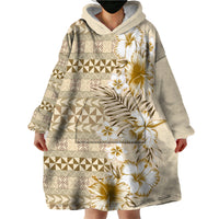 Pasifika Sataoa Pattern Plumeria Vintage Wearable Blanket Hoodie Beige Tan LT9 - Polynesian Pride
