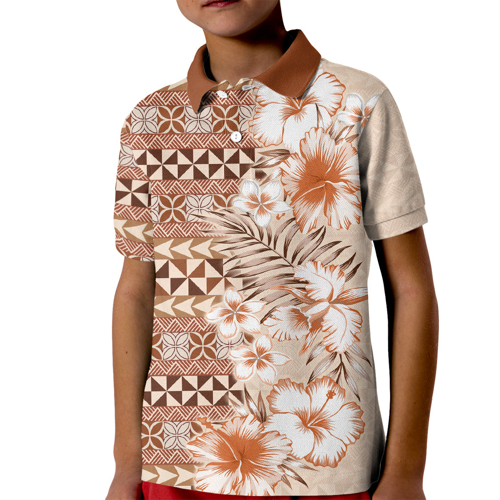 Pasifika Sataoa Pattern Plumeria Vintage Kid Polo Shirt Brown Beige Tan LT9 Kid Brown - Polynesian Pride