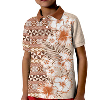 Pasifika Sataoa Pattern Plumeria Vintage Kid Polo Shirt Brown Beige Tan LT9 Kid Brown - Polynesian Pride