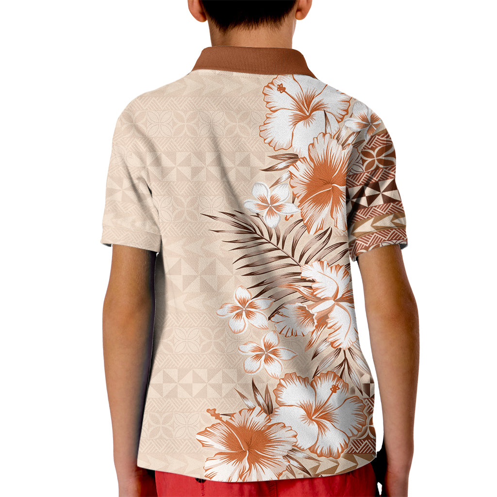 Pasifika Sataoa Pattern Plumeria Vintage Kid Polo Shirt Brown Beige Tan LT9 - Polynesian Pride