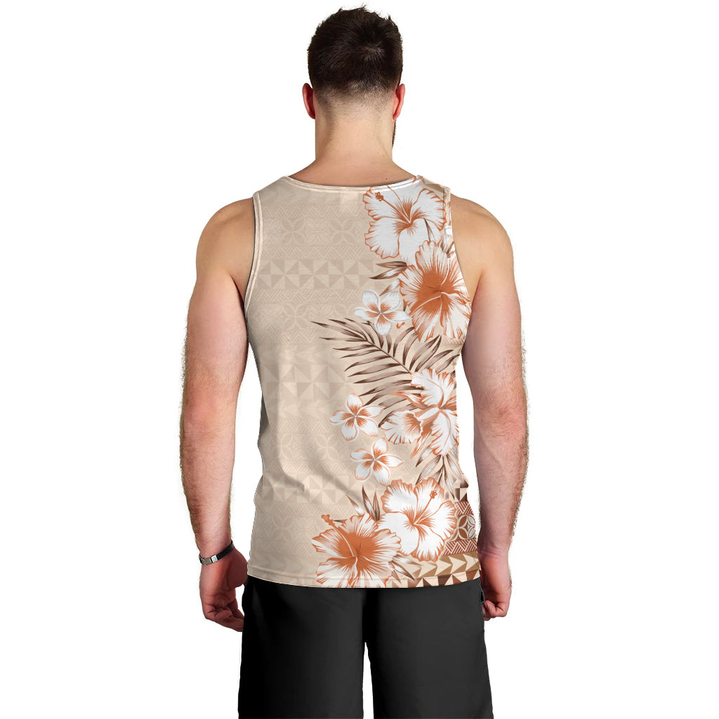 Pasifika Sataoa Pattern Plumeria Vintage Men Tank Top Brown Beige Tan LT9 - Polynesian Pride