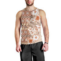 Pasifika Sataoa Pattern Plumeria Vintage Men Tank Top Brown Beige Tan LT9 - Polynesian Pride