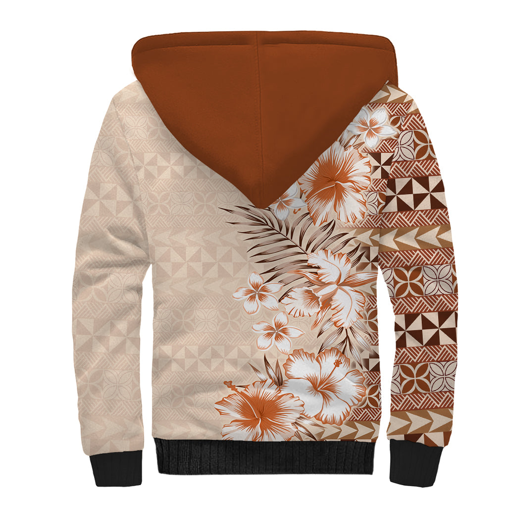 Pasifika Sataoa Pattern Plumeria Vintage Sherpa Hoodie Brown Beige Tan LT9 - Polynesian Pride