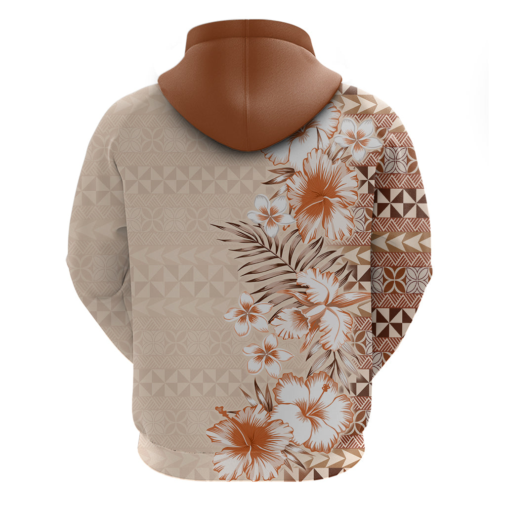 Pasifika Sataoa Pattern Plumeria Vintage Zip Hoodie Brown Beige Tan LT9 - Polynesian Pride