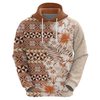 Pasifika Sataoa Pattern Plumeria Vintage Zip Hoodie Brown Beige Tan LT9 - Polynesian Pride