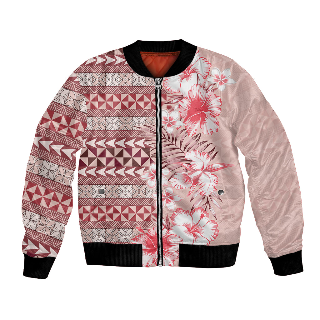 Pasifika Sataoa Pattern Plumeria Vintage Bomber Jacket Cherry LT9 Unisex Cherry - Polynesian Pride