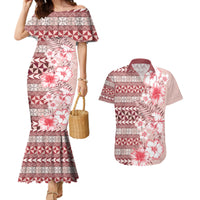 Pasifika Sataoa Pattern Plumeria Vintage Couples Matching Mermaid Dress and Hawaiian Shirt Cherry LT9 Cherry - Polynesian Pride