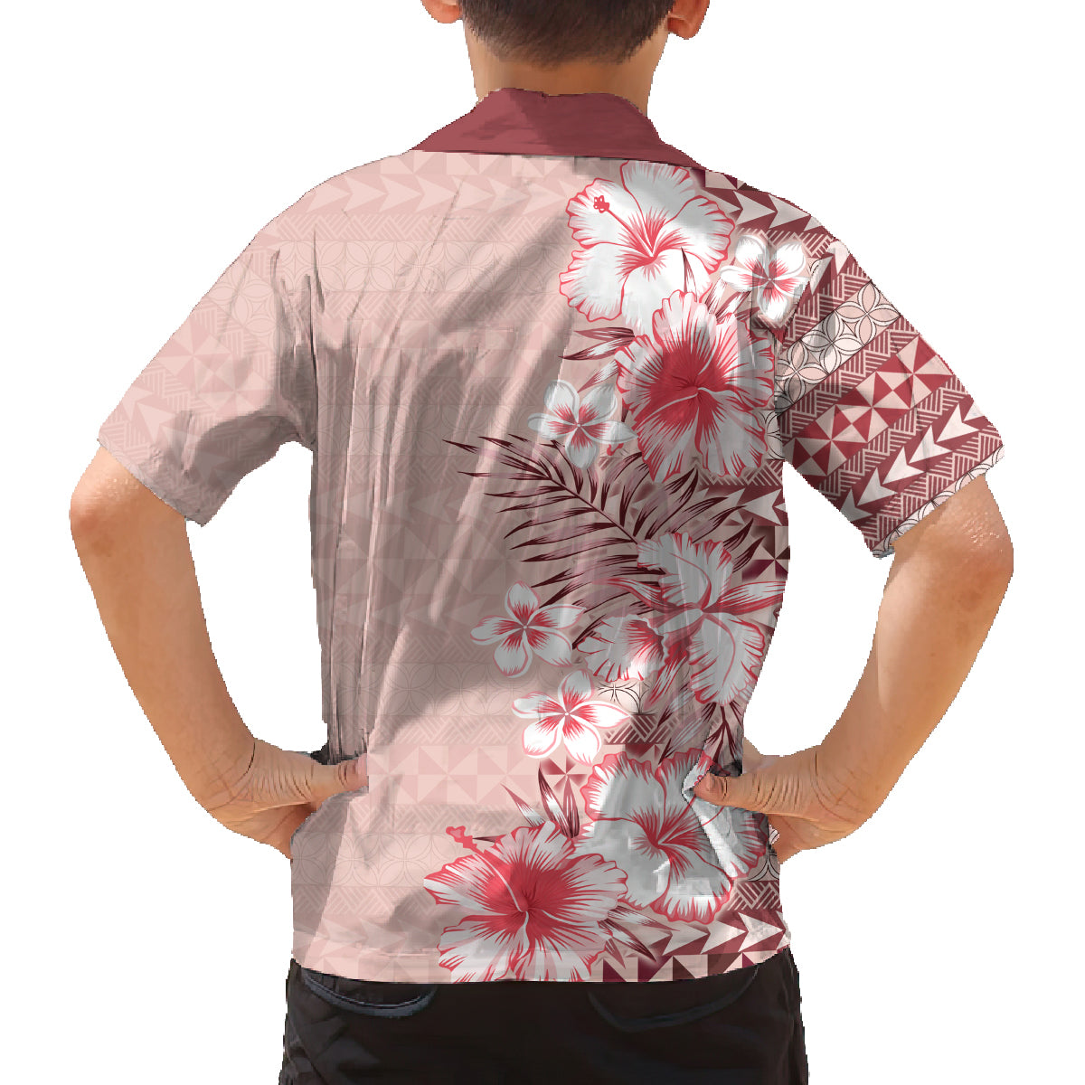 Pasifika Sataoa Pattern Plumeria Vintage Family Matching Long Sleeve Bodycon Dress and Hawaiian Shirt Cherry LT9 - Polynesian Pride