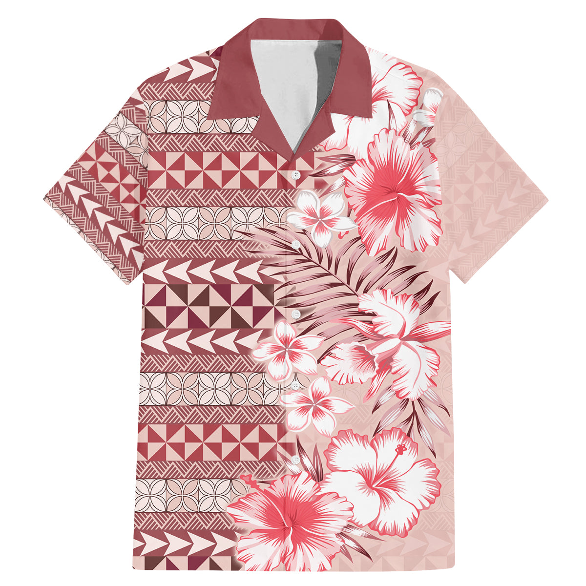 Pasifika Sataoa Pattern Plumeria Vintage Family Matching Mermaid Dress and Hawaiian Shirt Cherry LT9 Dad's Shirt - Short Sleeve Cherry - Polynesian Pride