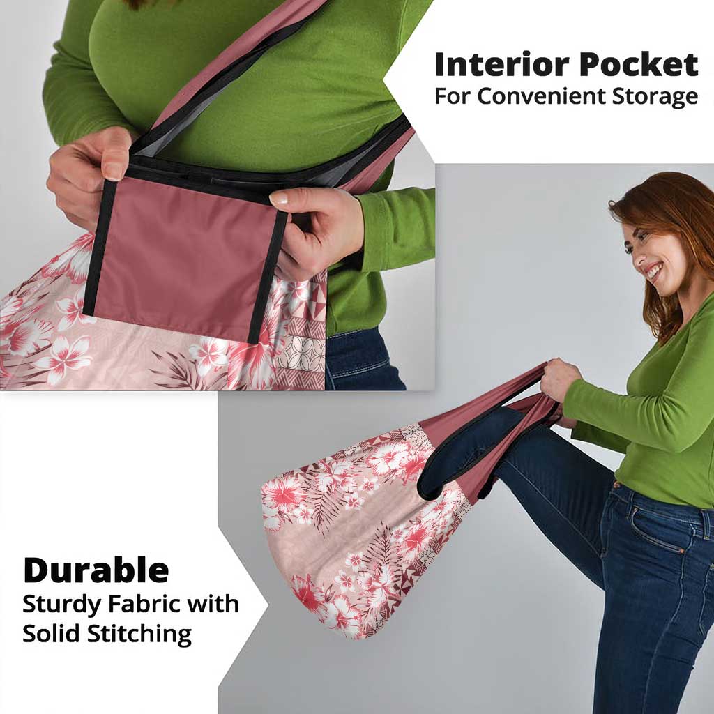 Pasifika Sataoa Pattern Plumeria Vintage Grocery Bag Cherry