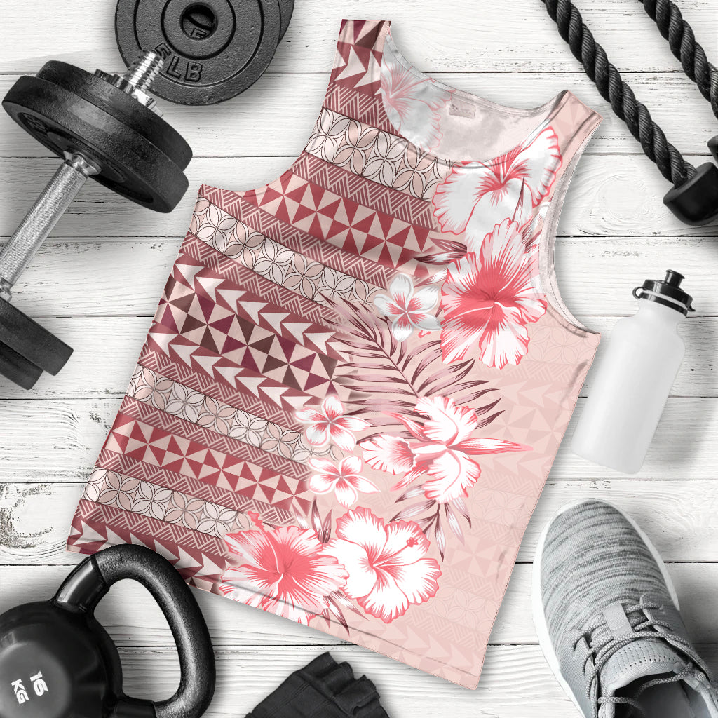 Pasifika Sataoa Pattern Plumeria Vintage Men Tank Top Cherry LT9 - Polynesian Pride