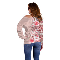 Pasifika Sataoa Pattern Plumeria Vintage Off Shoulder Sweater Cherry LT9 - Polynesian Pride