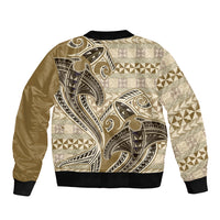 Vintage Hammerhead Shark Valentine Day Bomber Jacket Pasifika Sataoa Pattern - Beige Tan LT9 - Polynesian Pride