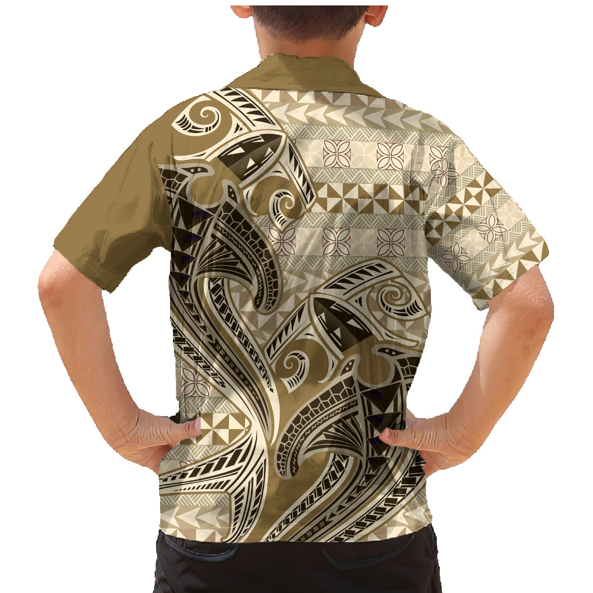 Vintage Hammerhead Shark Valentine Day Family Matching Mermaid Dress and Hawaiian Shirt Pasifika Sataoa Pattern - Beige Tan LT9 - Polynesian Pride