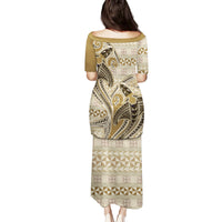 Vintage Hammerhead Shark Valentine Day Family Matching Puletasi and Hawaiian Shirt Pasifika Sataoa Pattern - Beige Tan LT9 - Polynesian Pride