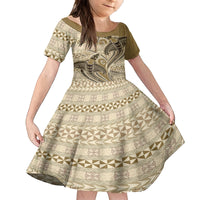Vintage Hammerhead Shark Valentine Day Family Matching Tank Maxi Dress and Hawaiian Shirt Pasifika Sataoa Pattern - Beige Tan LT9 Daughter's Dress Beige Tan - Polynesian Pride
