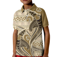 Vintage Hammerhead Shark Valentine Day Kid Polo Shirt Pasifika Sataoa Pattern - Beige Tan LT9 Kid Beige Tan - Polynesian Pride