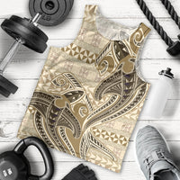 Vintage Hammerhead Shark Valentine Day Men Tank Top Pasifika Sataoa Pattern - Beige Tan LT9 - Polynesian Pride