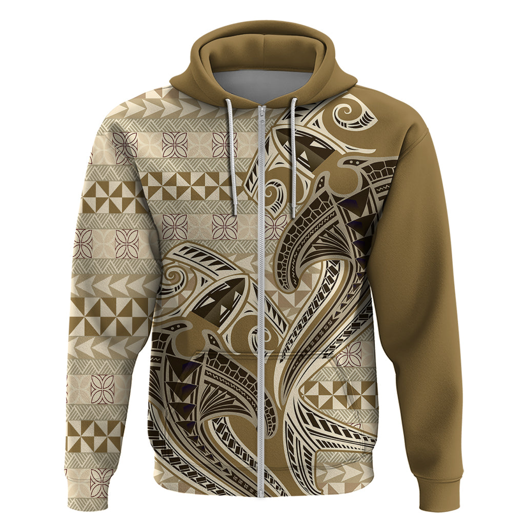 Vintage Hammerhead Shark Valentine Day Zip Hoodie Pasifika Sataoa Pattern - Beige Tan LT9 Zip Hoodie Beige Tan - Polynesian Pride