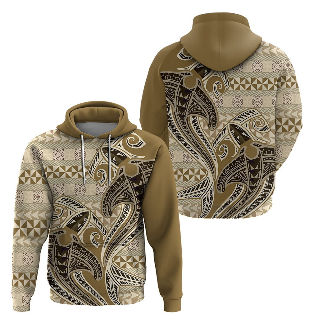 Vintage Hammerhead Shark Valentine Day Zip Hoodie Pasifika Sataoa Pattern - Beige Tan LT9 - Polynesian Pride