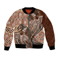 Vintage Hammerhead Shark Valentine Day Bomber Jacket Pasifika Sataoa Pattern - Brown Beige Tan LT9 Unisex Brown - Polynesian Pride