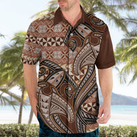 Vintage Hammerhead Shark Valentine Day Hawaiian Shirt Pasifika Sataoa Pattern - Brown Beige Tan LT9 - Polynesian Pride