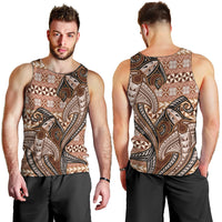 Vintage Hammerhead Shark Valentine Day Men Tank Top Pasifika Sataoa Pattern - Brown Beige Tan LT9 - Polynesian Pride