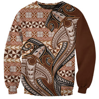 Vintage Hammerhead Shark Valentine Day Sweatshirt Pasifika Sataoa Pattern - Brown Beige Tan LT9 Unisex Brown - Polynesian Pride