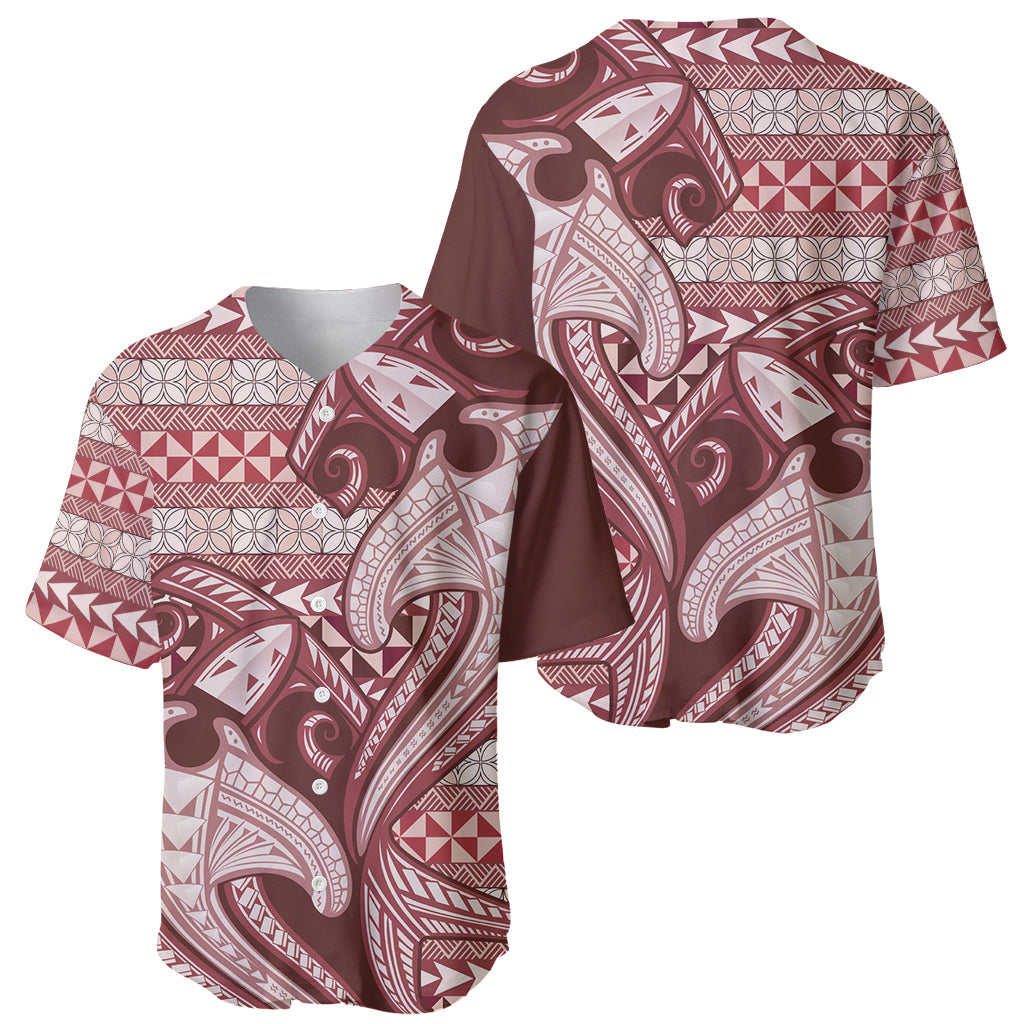 Vintage Hammerhead Shark Valentine Day Baseball Jersey Pasifika Sataoa Pattern - Cherry LT9 - Polynesian Pride