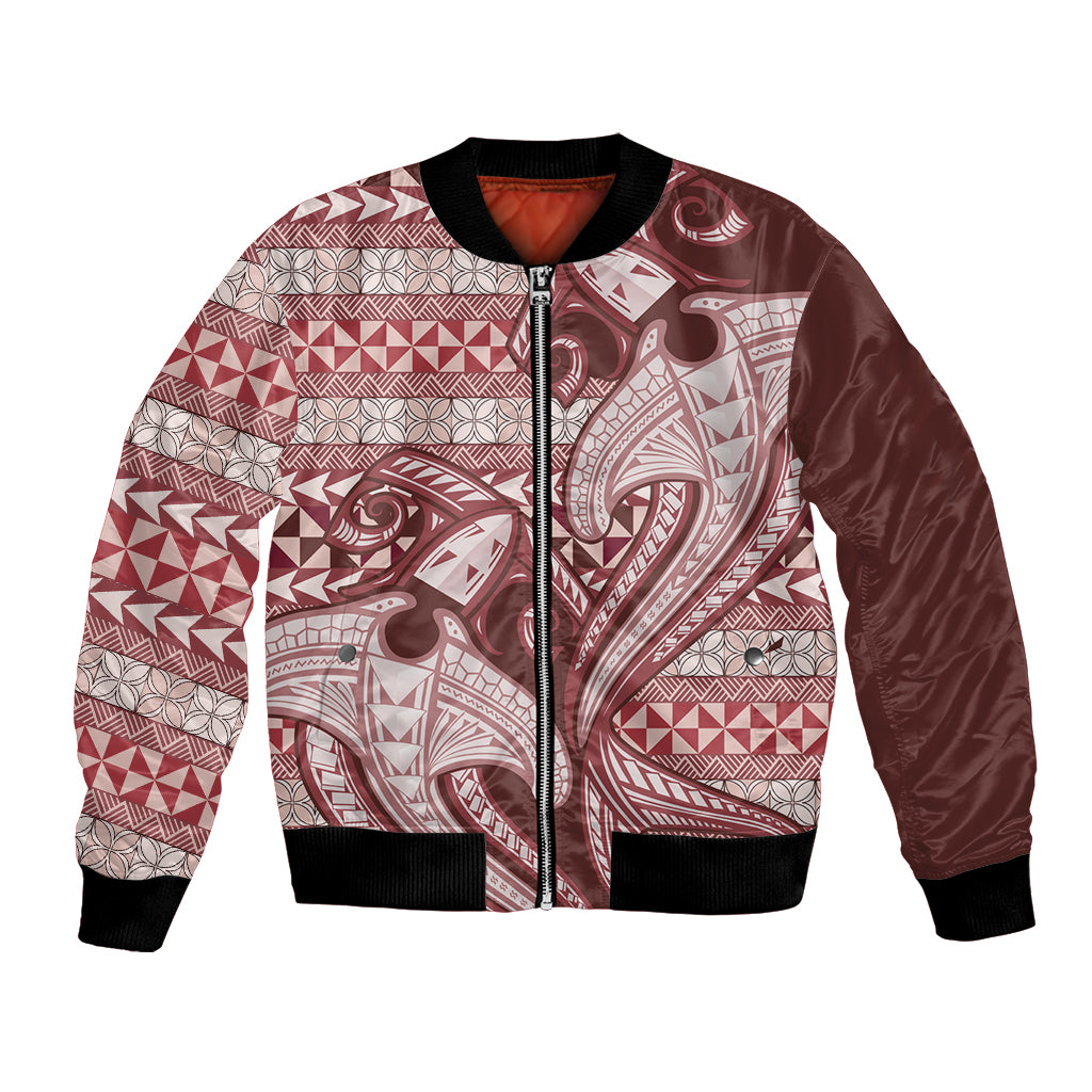 Vintage Hammerhead Shark Valentine Day Bomber Jacket Pasifika Sataoa Pattern - Cherry LT9 Unisex Cherry - Polynesian Pride