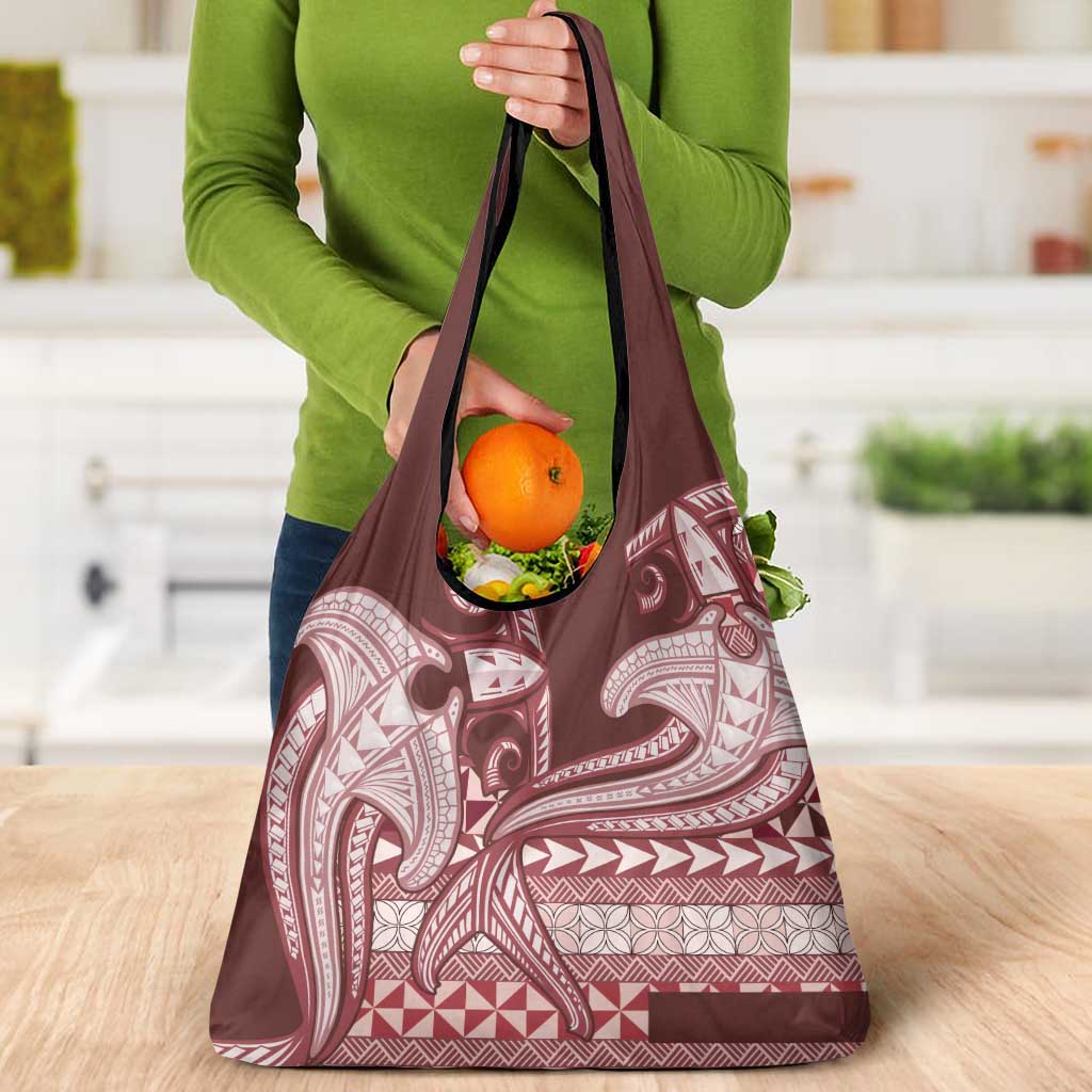 Vintage Hammerhead Shark Valentine Day Grocery Bag Pasifika Sataoa Pattern - Cherry