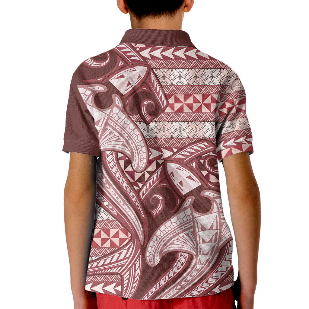 Vintage Hammerhead Shark Valentine Day Kid Polo Shirt Pasifika Sataoa Pattern - Cherry LT9 - Polynesian Pride