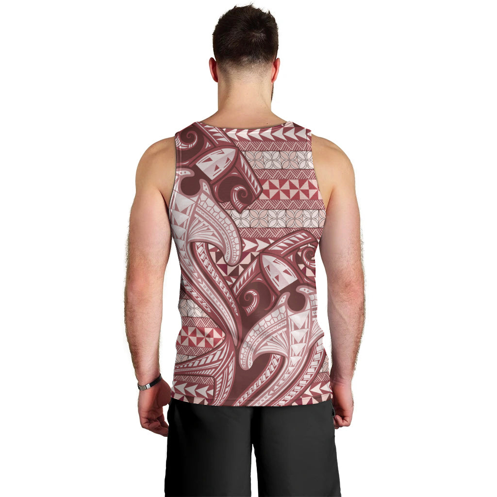 Vintage Hammerhead Shark Valentine Day Men Tank Top Pasifika Sataoa Pattern - Cherry LT9 - Polynesian Pride