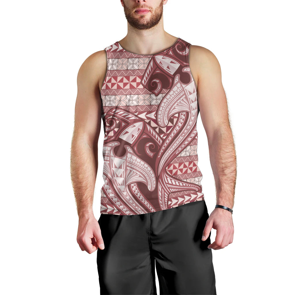 Vintage Hammerhead Shark Valentine Day Men Tank Top Pasifika Sataoa Pattern - Cherry LT9 - Polynesian Pride