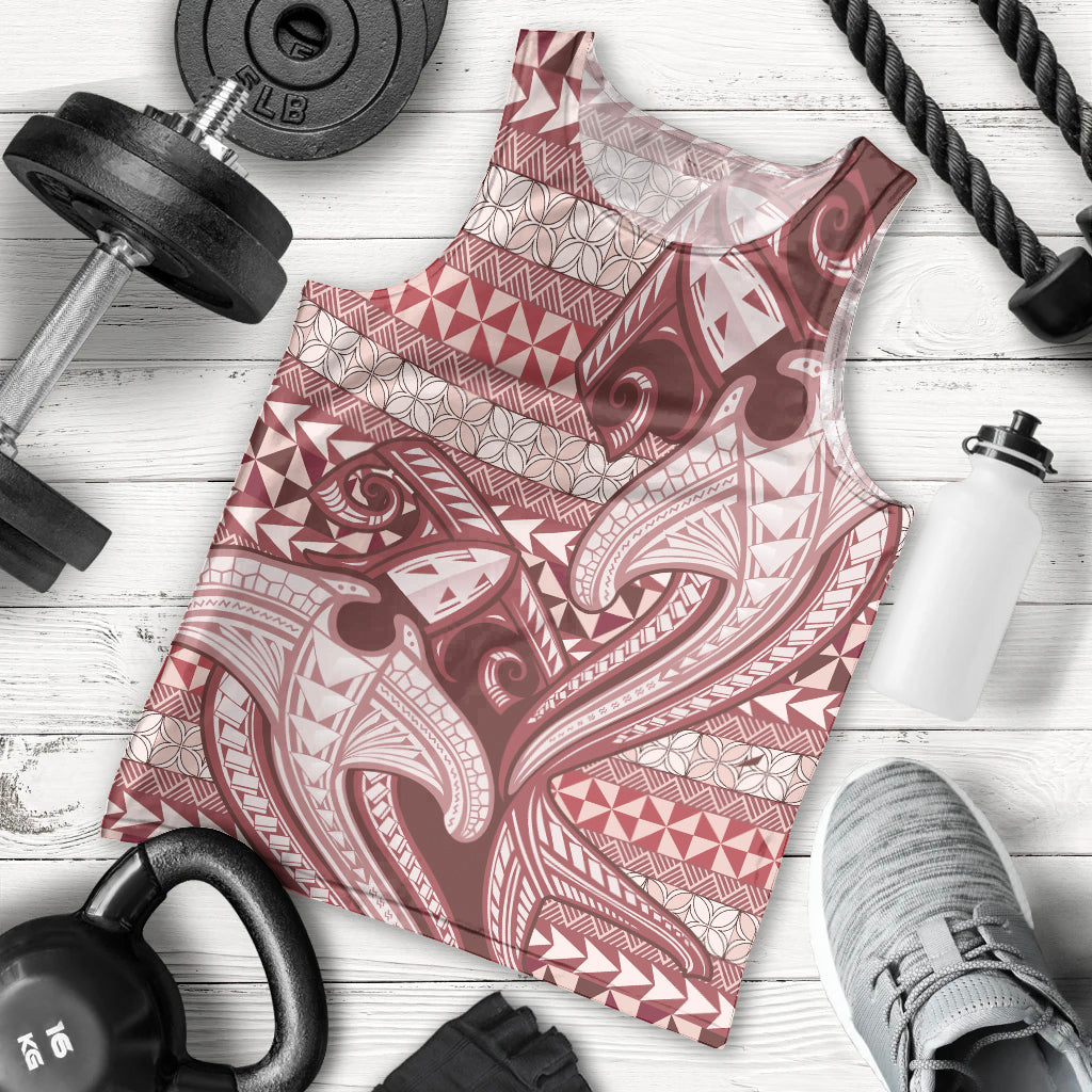 Vintage Hammerhead Shark Valentine Day Men Tank Top Pasifika Sataoa Pattern - Cherry LT9 - Polynesian Pride