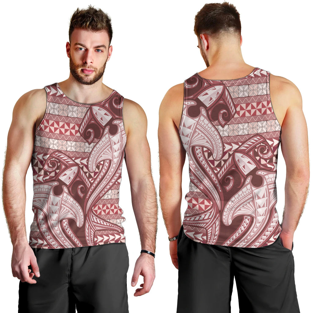 Vintage Hammerhead Shark Valentine Day Men Tank Top Pasifika Sataoa Pattern - Cherry LT9 - Polynesian Pride