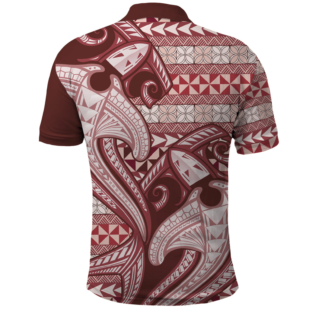Vintage Hammerhead Shark Valentine Day Polo Shirt Pasifika Sataoa Pattern - Cherry LT9 - Polynesian Pride