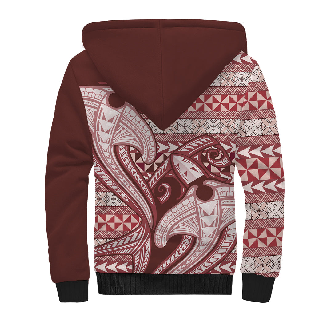 Vintage Hammerhead Shark Valentine Day Sherpa Hoodie Pasifika Sataoa Pattern - Cherry LT9 - Polynesian Pride