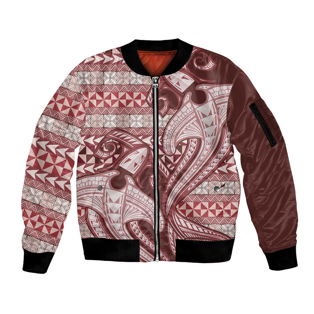 Vintage Hammerhead Shark Valentine Day Sleeve Zip Bomber Jacket Pasifika Sataoa Pattern - Cherry LT9 Unisex Cherry - Polynesian Pride