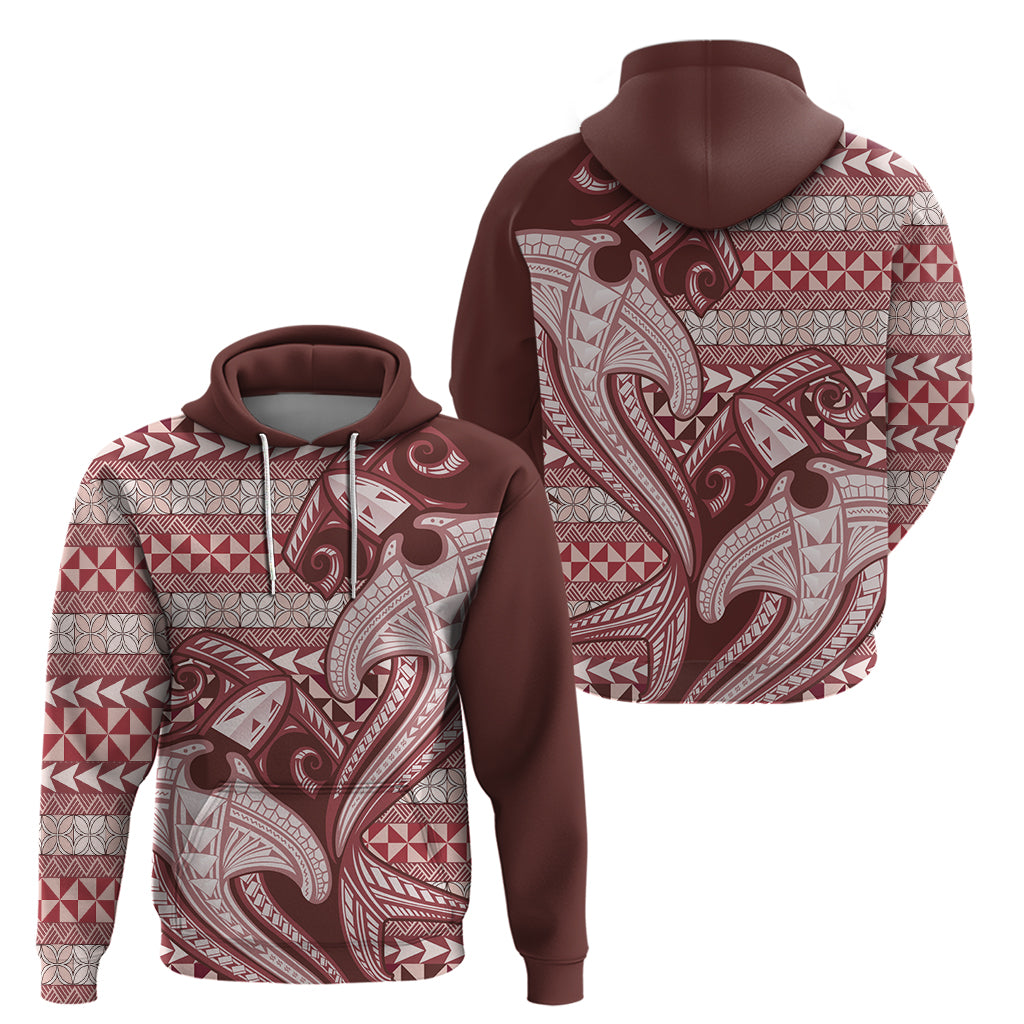 Vintage Hammerhead Shark Valentine Day Zip Hoodie Pasifika Sataoa Pattern - Cherry LT9 - Polynesian Pride
