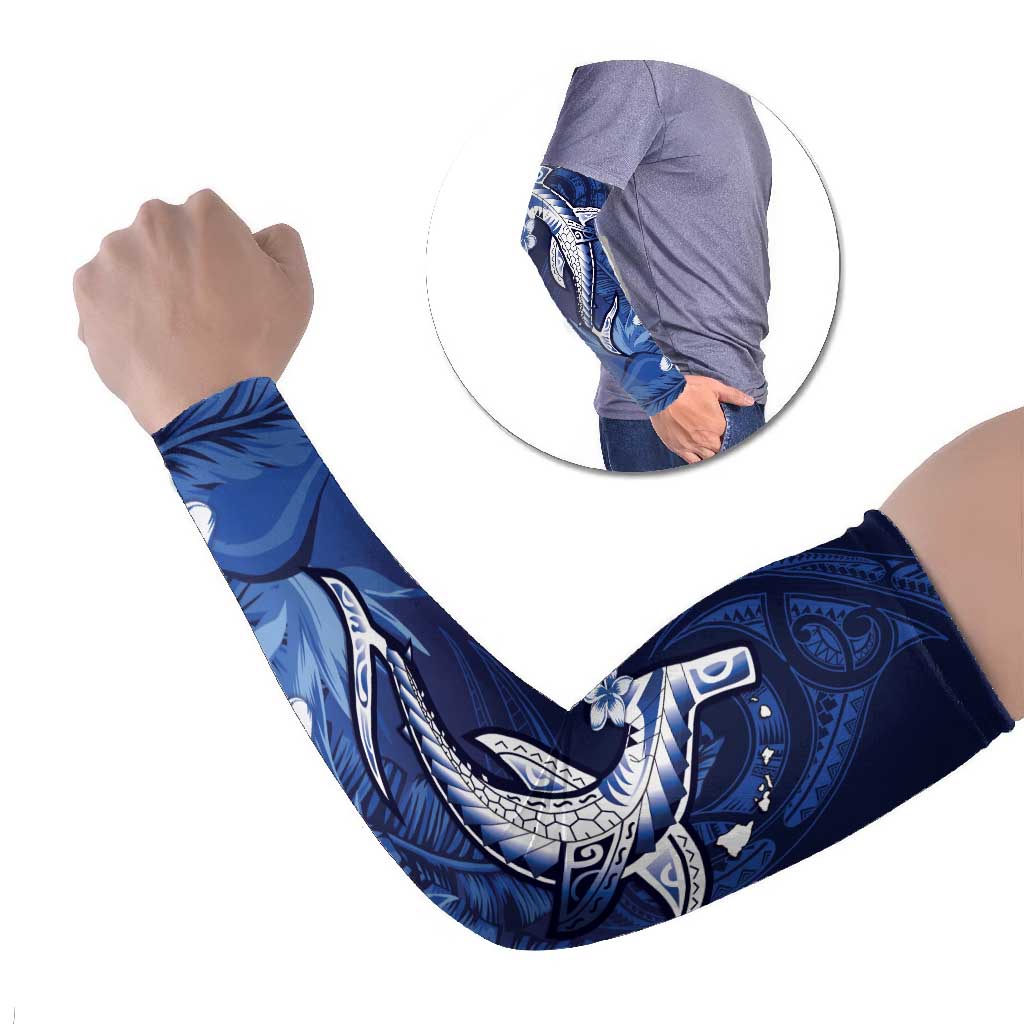 Personalized Hawaiian Maori Hammerhead Shark Arm Sleeves Polu Plumeria - Polynesian Pride