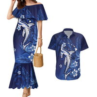 Personalized Hawaiian Maori Hammerhead Shark Couples Matching Mermaid Dress and Hawaiian Shirt Polu Plumeria LT9 Blue - Polynesian Pride