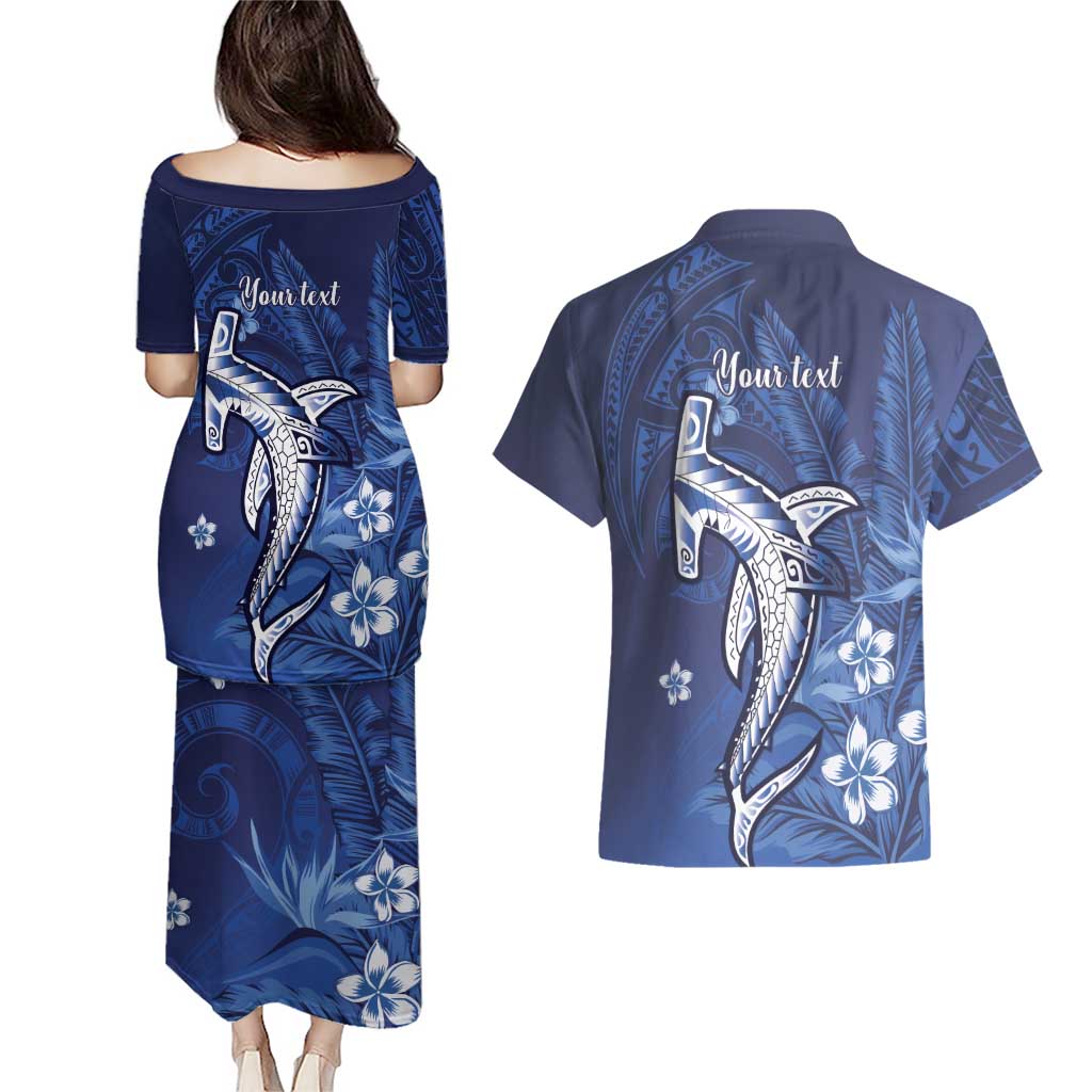 Personalized Hawaiian Maori Hammerhead Shark Couples Matching Puletasi and Hawaiian Shirt Polu Plumeria LT9 - Polynesian Pride